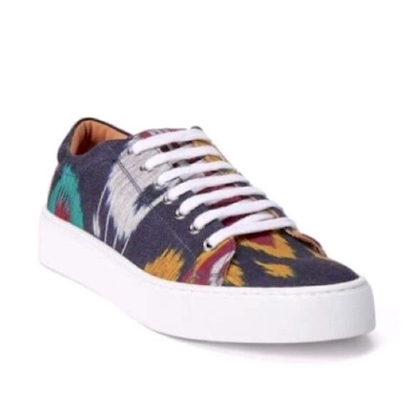 Ralph Lauren Spring 2022 Collection Blue Multi Ikat Print Simra Low Top Sneaker - Picture 2 of 16